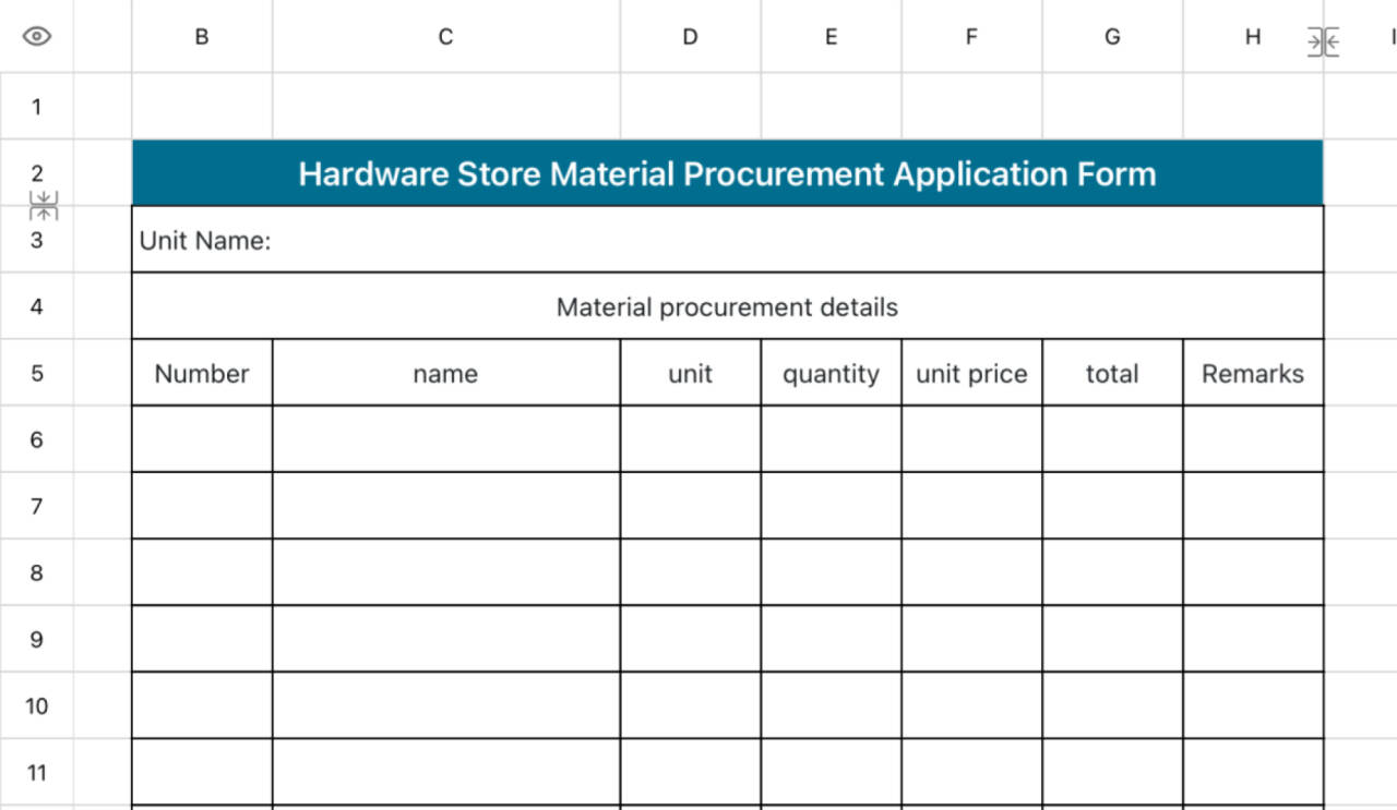 Hardware store material purchase requisition 1